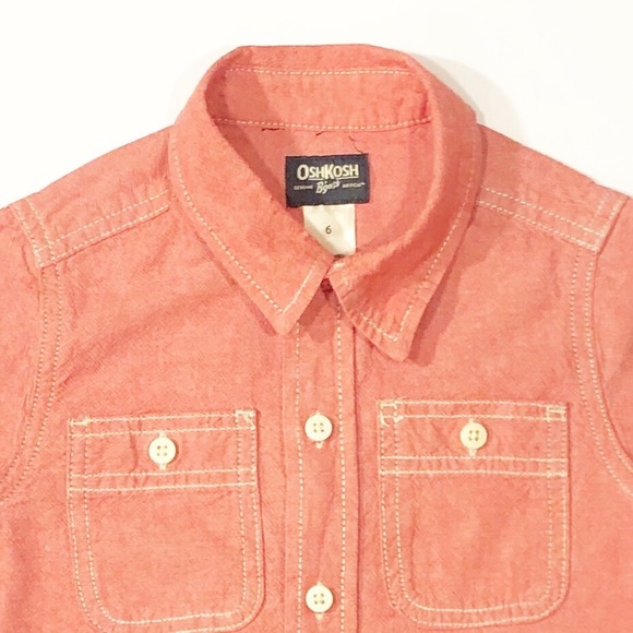 Oshkosh Boys sz 6 Red Button Down Long Sleeve Shirt Dress Casual Solid Collar - Picture 3 of 4
